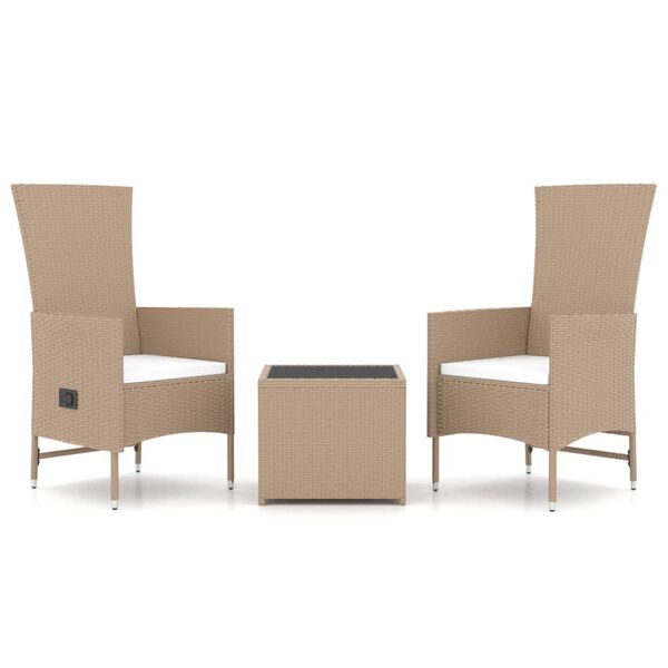 vidaXL Garden Lounge Set Beige PE rattan, steel, tempered glass 3 Piece
