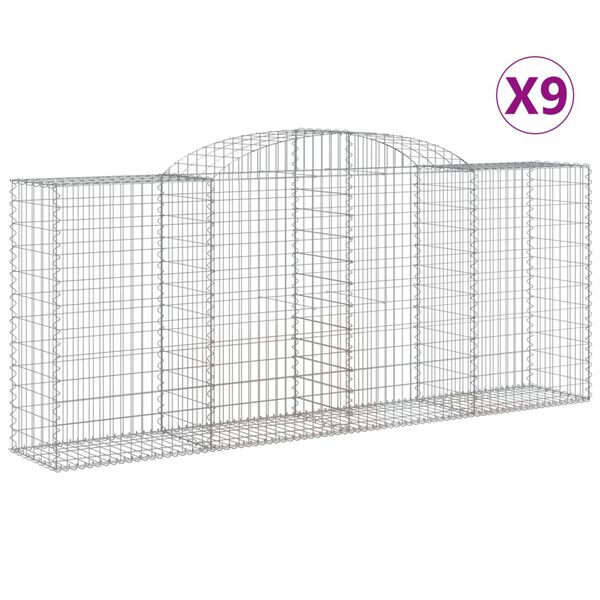 vidaXL Gabion Basket Set of 9 Silver Galvanized Iron Large Durable