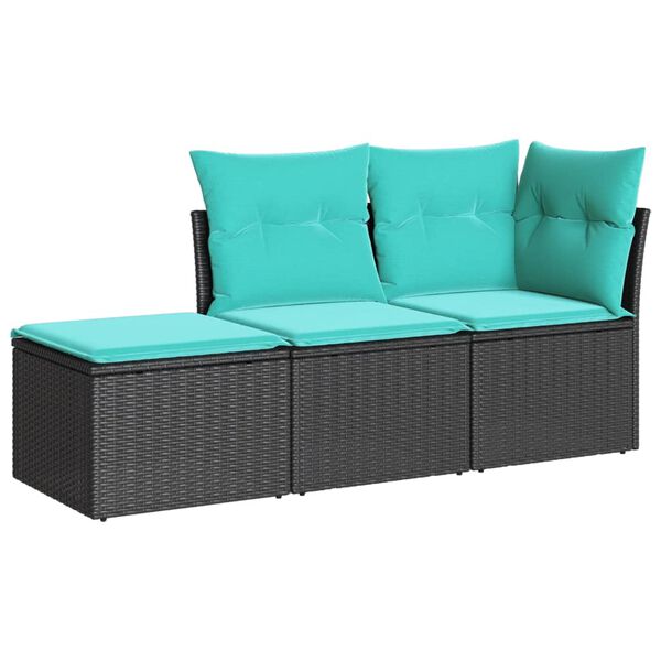 vidaXL Garden Sofa Set Black, Blue PE Rattan, Powder-Coated Steel, Polyester