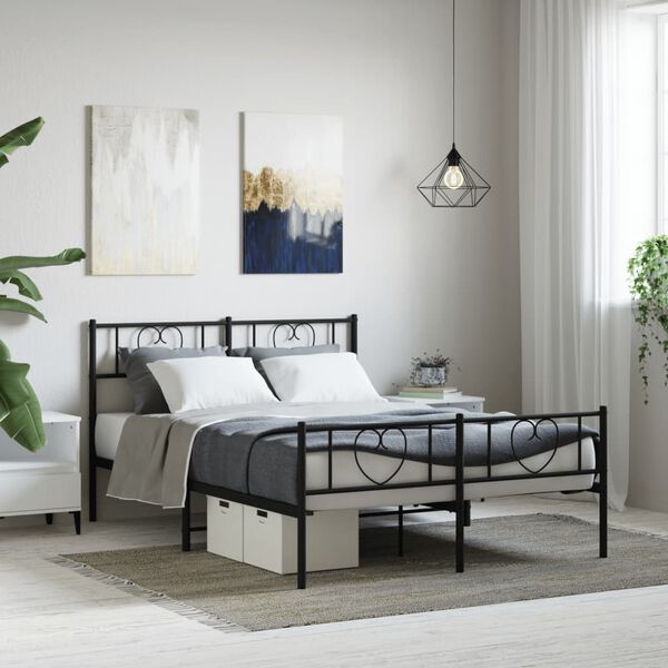 vidaXL Bed Frame Black Powder-Coated Steel 63 x 79 in Bed Frame