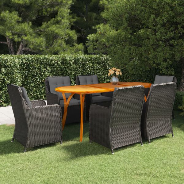 vidaXL 7 Piece Patio Dining Set Black