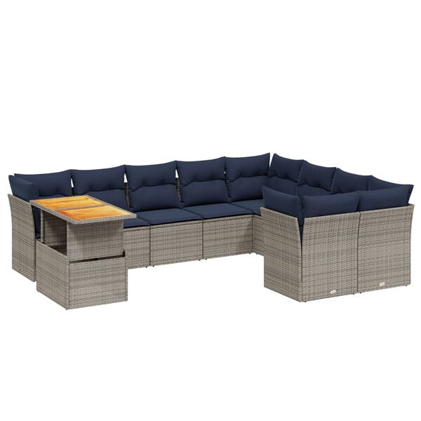 vidaXL 10 Piece Patio Sofa Set with Cushions Gray Poly Rattan