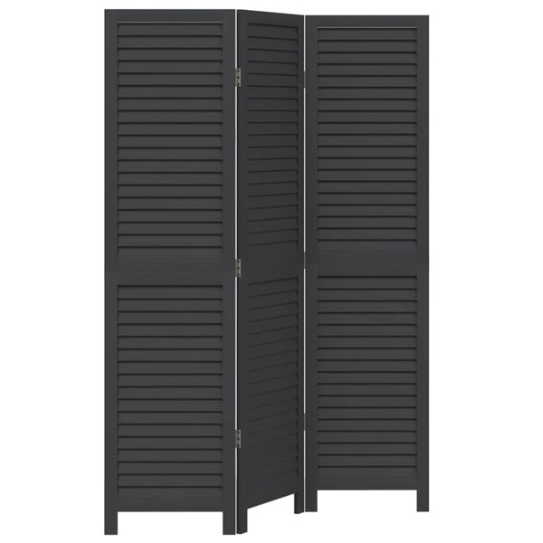 vidaXL Room Divider 3 Panels Black Solid Wood Paulownia
