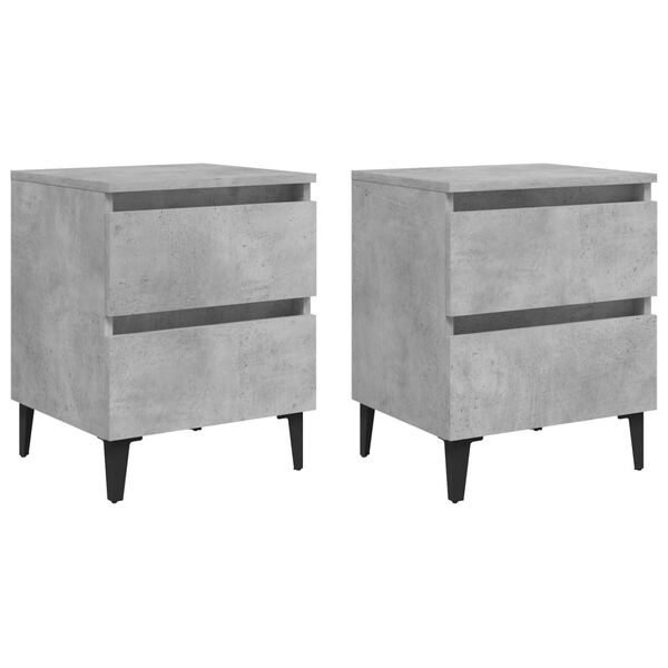 vidaXL Bed Cabinet Set of 2 Concrete Grey Engineered Wood Bed Cabinet