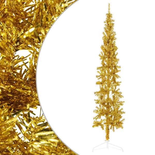 vidaXL Artificial Half Christmas Tree Gold PVC, Steel Tall