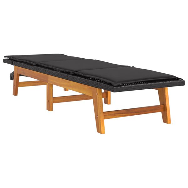 vidaXL Sun Lounger Black and brown PE rattan 78.7 in length