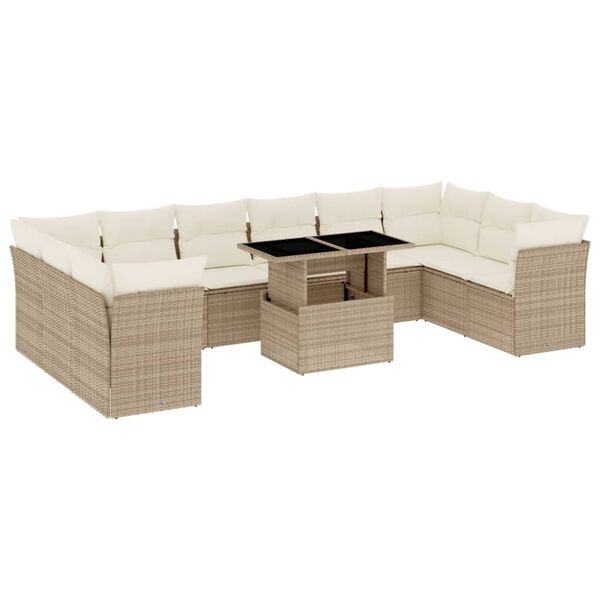 vidaXL Garden Sofa Set Beige PE rattan Large Modular Garden Sofa Set