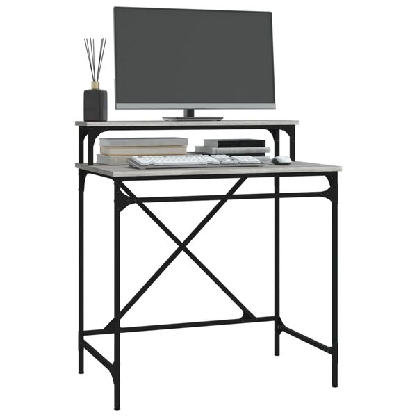 vidaXL Desk Gray Sonoma Engineered Wood and Iron Medium Industrial