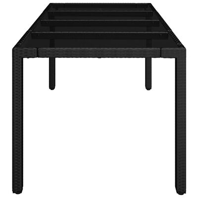 vidaXL Patio Table with Glass Top Black 74.8"x35.4"x29.5" Poly Rattan