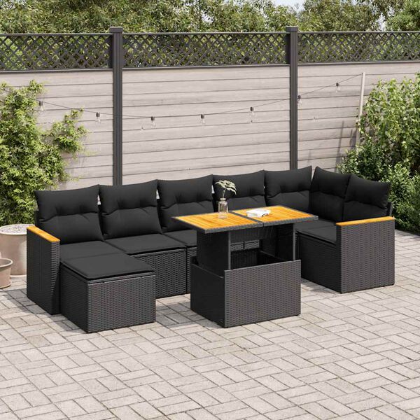 vidaXL Garden Sofa Set Black PE rattan, powder-coated steel, acacia wood