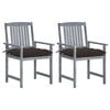 vidaXL Patio Chair Set of 2 Gray Solid Acacia wood Medium Durable