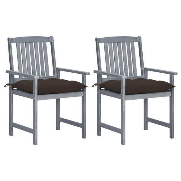 vidaXL Patio Chair Set of 2 Gray Solid Acacia wood Medium Durable