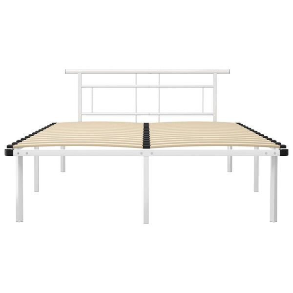 vidaXL Bed Frame White Powder-coated metal, plywood 55.1 x 78.7 in