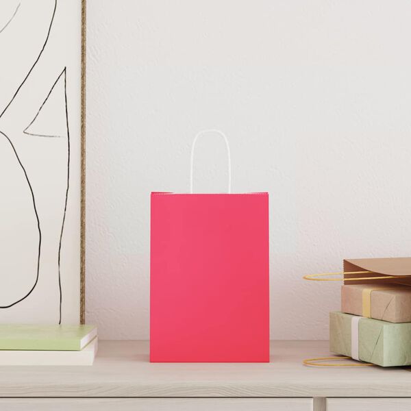 vidaXL Paper Bags 50 pcs with Handles Pink 5.9x3.1x8.3"