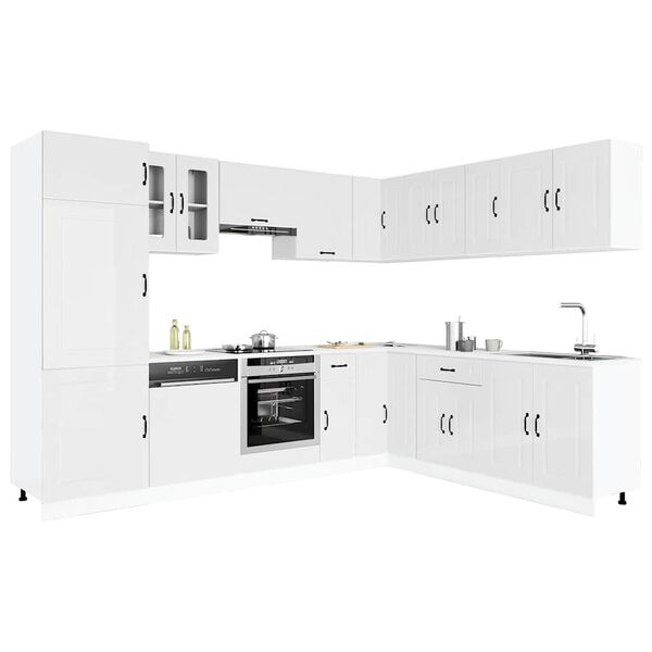 vidaXL Kitchen Cabinet Set Gloss White Engineered Wood, Glass Large
