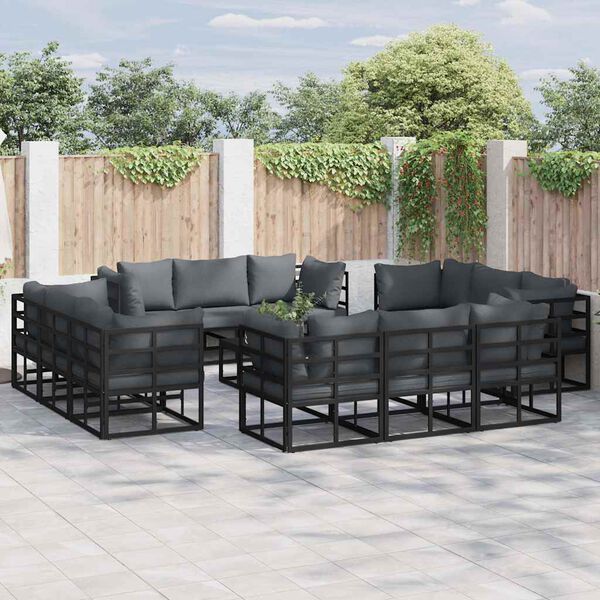 vidaXL Garden Sofa Set with Cushion 13 pcs Black Aluminium
