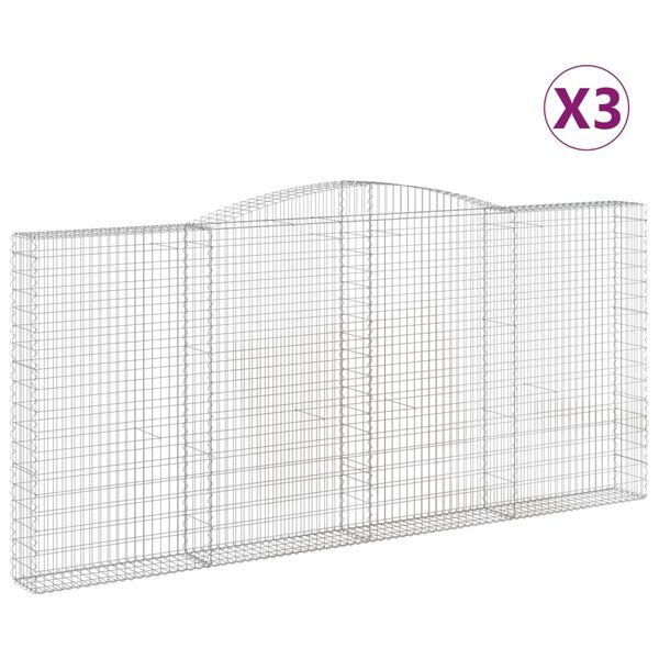 vidaXL Gabion Basket Set of 3 Silver Galvanized Iron Extra Tall