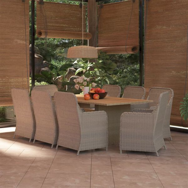 vidaXL Dining Set Brown PE rattan Large Durable Outdoor Dining Set