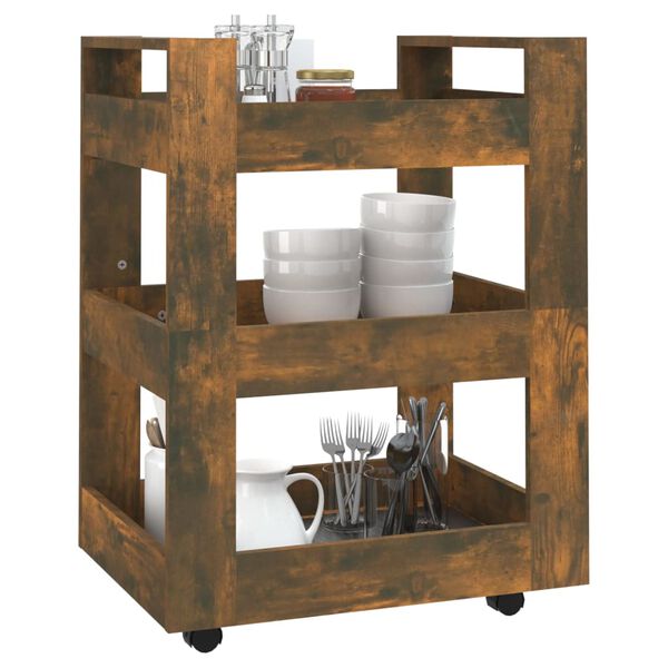 vidaXL Kitchen Trolley Smoked Oak 23.6x17.7x31.5" Engineered Wood