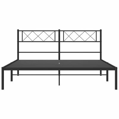 Full bed frame with double headboard and platform base, black metal frame