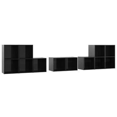 vidaXL 8 Piece TV Stand Set High Gloss Black Engineered Wood