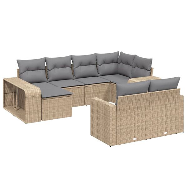 vidaXL Garden Sofa Set Beige PE rattan Large Adjustable Feet