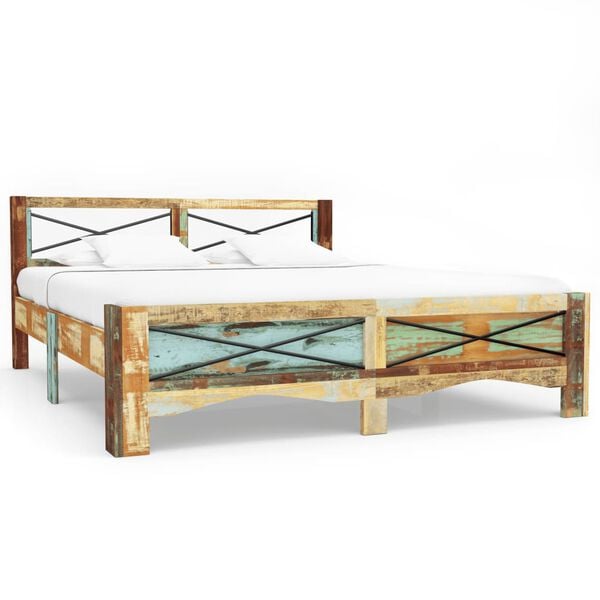 vidaXL Bed Frame Multicolor Solid reclaimed wood 55.1x78.7 in