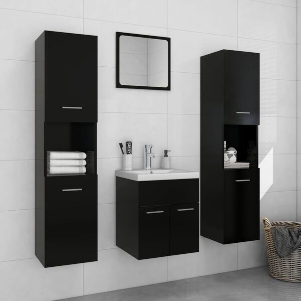 vidaXL Bathroom Furniture Set Black, White Engineered wood, acrylic, ceramic