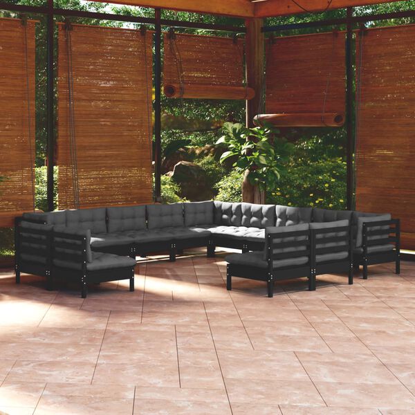 vidaXL Garden Lounge Set Black Solid pinewood Medium Modular