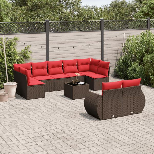 vidaXL 10 Piece Garden Sofa Set with Cushions Brown Poly Rattan