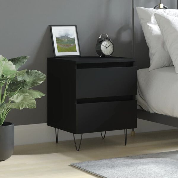 vidaXL Bedside Cabinet Black Engineered wood, Iron Medium