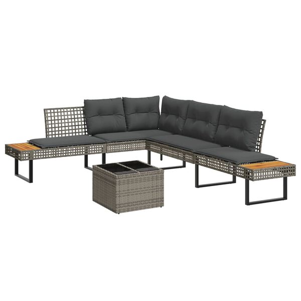 vidaXL Garden Sofa Set Grey, Dark Grey Poly Rattan Large