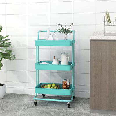 vidaXL 3-Tier Kitchen Trolley Turquoise 16.5"x13.8"x33.5" Iron and ABS