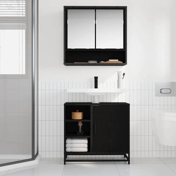vidaXL Bathroom Furniture Set 2 pcs Black Oak Engineered Wood