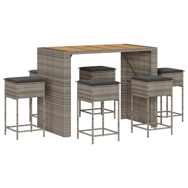 vidaXL Patio Bar Set Set of 6 Grey PE Rattan Removable Covers