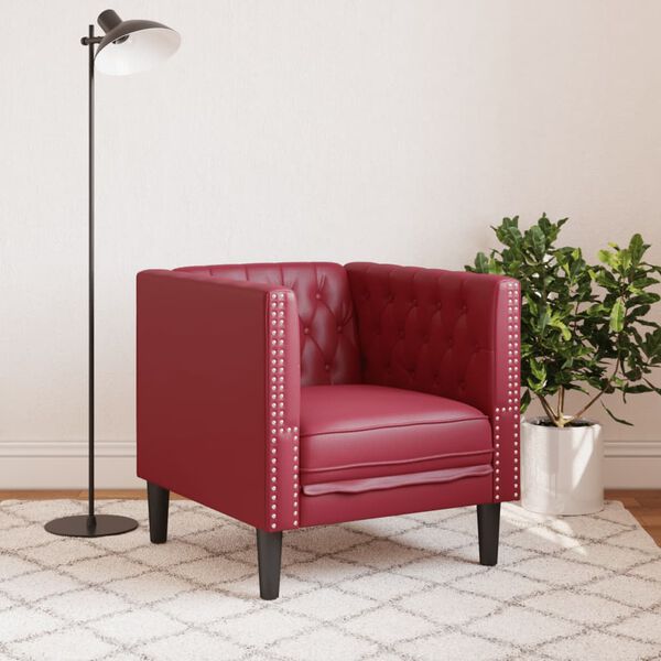 vidaXL Chesterfield Sofa Chair Wine Red Faux leather, plywood, solid wood