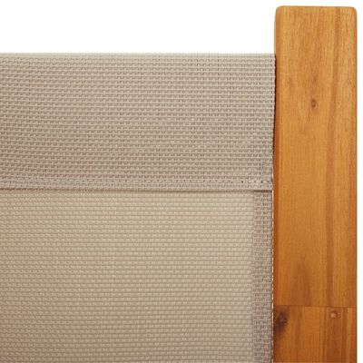 Close-up of the beige woven fabric on the room divider with wooden edge