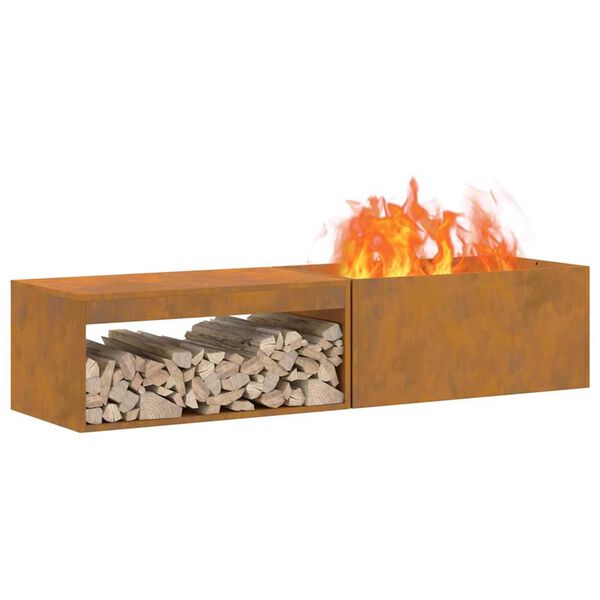 vidaXL Fire Pit Brown 62.99 x 17.72 x 13.78 in Steel