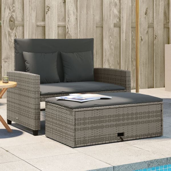 vidaXL Garden Sofa Grey PE rattan Medium