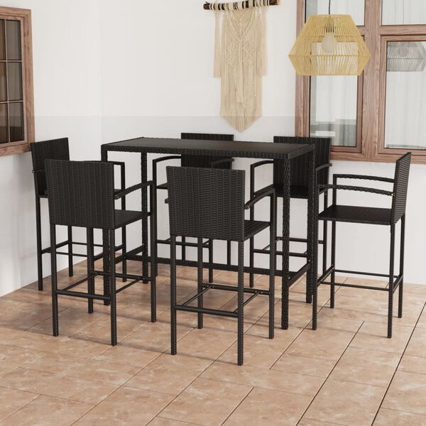 vidaXL Garden Bar Set Black PE rattan, powder-coated steel, tempered glass
