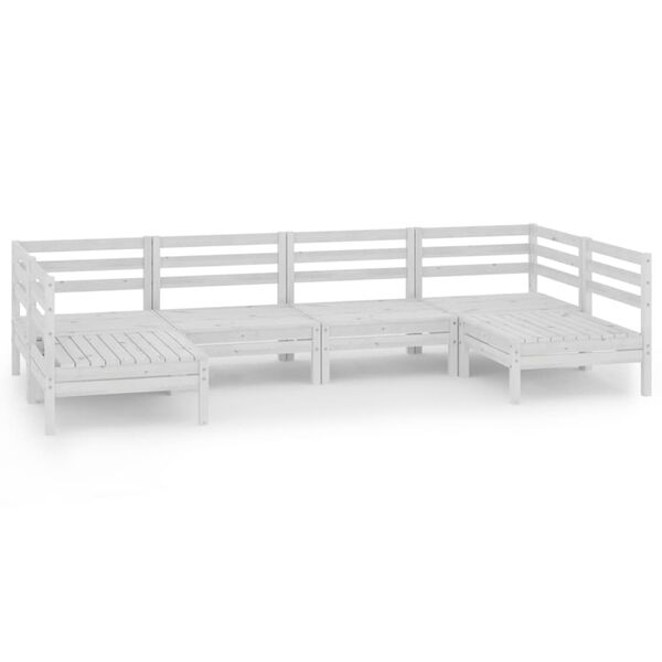 vidaXL Garden Lounge Set White Solid Pine Wood 6-Piece Set Modular