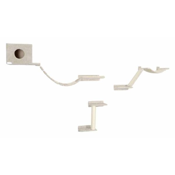 Kerbl Cat Tree Beige Wood and plush 9-part system Wall mounting