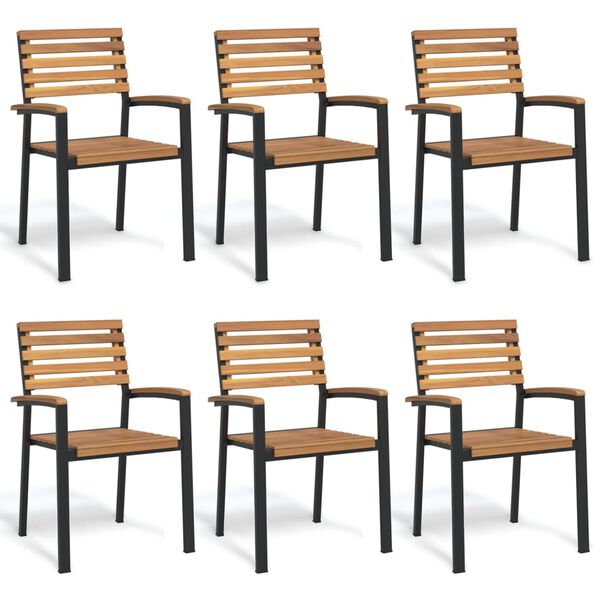 vidaXL Stackable Garden Chair Set of 6 Natural wood and black