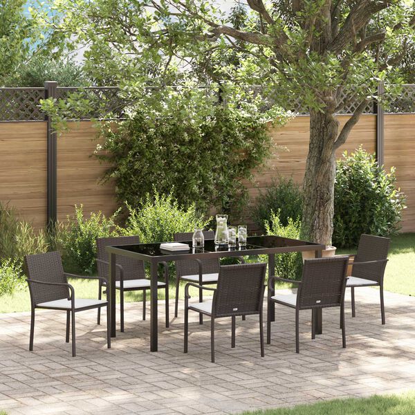 vidaXL Garden Dining Set 7 pcs Brown Poly rattan