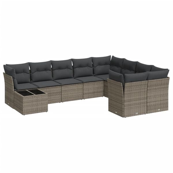 vidaXL Garden Sofa Set Gray PE rattan, powder-coated steel, tempered glass