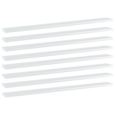 vidaXL Bookshelf Boards 8 pcs High Gloss White 39.4"x3.9"x0.6" Chipboard