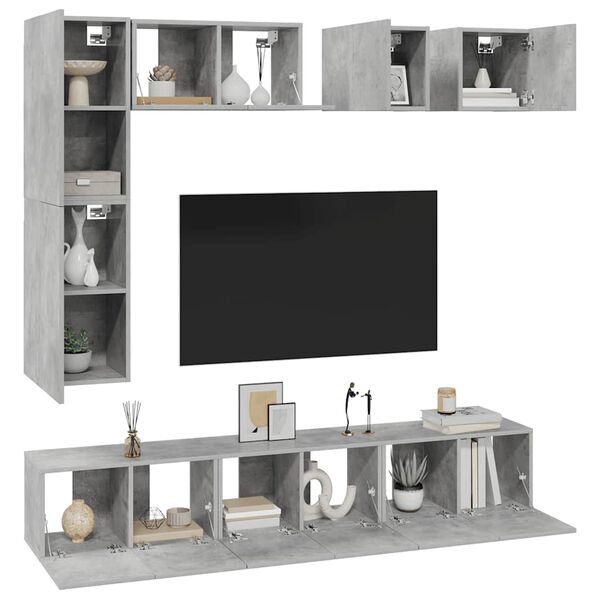 vidaXL 8 Piece TV Stand Set Concrete Gray Engineered Wood