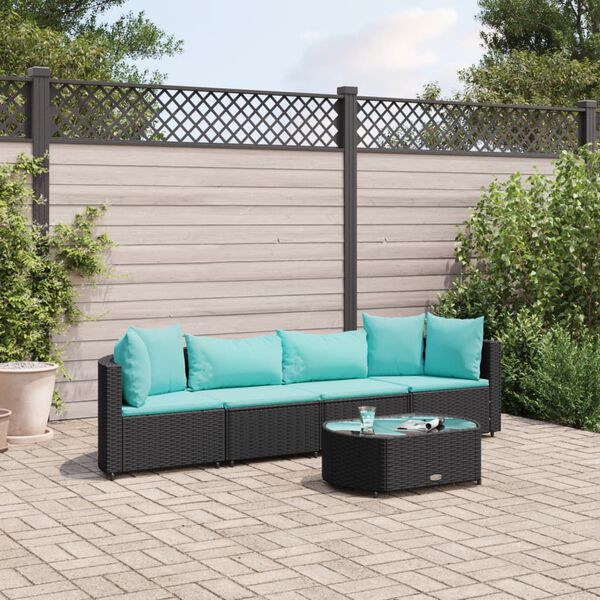vidaXL Patio Sofa Set Set of 4 Black, Water blue