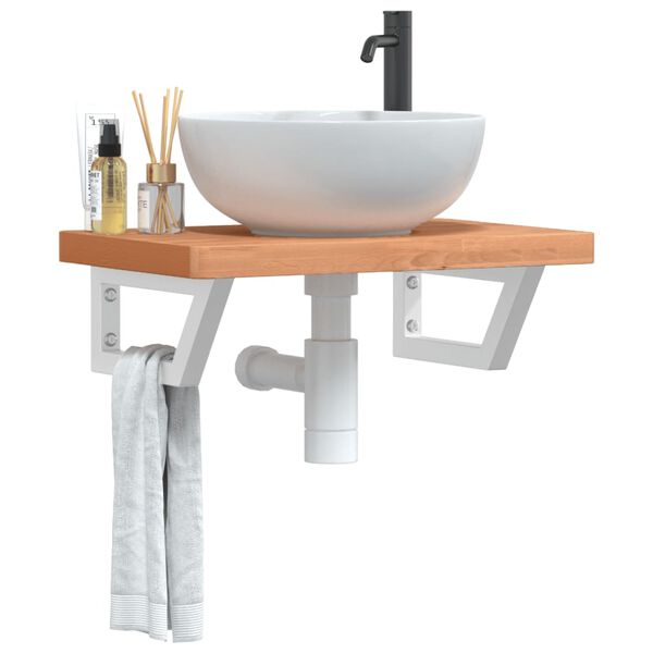 vidaXL Basin Shelf Beech and White Solid beech wood and steel