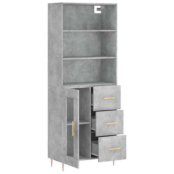 vidaXL Highboard Concrete Grey Engineered Wood, Iron, Glass Extra Tall